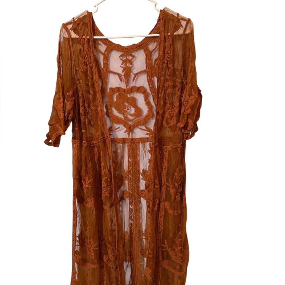 Rust Orange Sheer Embroidered Dress